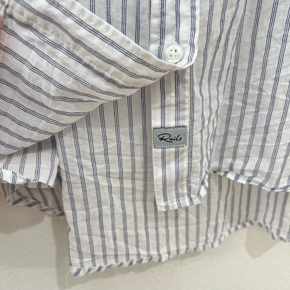 Rails Nevin Long Sleeve Button Down Shirt Pink Floral Embroidered Stripe Medium - Picture 8 of 16